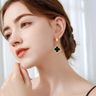 18K Gold Plated Lucky Clover Jewelry Set Black White and Red Four Leaf Clove Bracelet Necklace and Earrings Fashion Birthday Gifts for Women