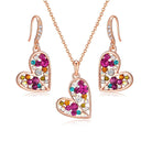 Austrian Crystal Heart Pendant Necklace Earrings Jewelry Sets for Women | Colorful Crystal,14K rose gold plated brass,Cute heart-shaped design,gift box,16+2" adjustable chain,women's jewelry set