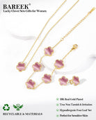 Clover Jewelry Set 3 PC - 18K Gold Plated Stainless Steel Y Necklace Four Leaf Pendant, Clover Link Bracelet Charm, Flower Earrings, Hypoallergenic Non-Tarnish,Simple Luxury Lucky Gifts for Women