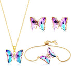 Butterfly Crystal Jewelry Set with Butterfly Necklace Stud Earrings Bolo Bracelet Adjustable Ring for Women Trendy, Iridescent Y2K Dainty Butterfly Jewelry Gifts