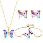 Butterfly Crystal Jewelry Set with Butterfly Necklace Stud Earrings Bolo Bracelet Adjustable Ring for Women Trendy, Iridescent Y2K Dainty Butterfly Jewelry Gifts