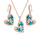 Austrian Crystal Heart Pendant Necklace Earrings Jewelry Sets for Women | Colorful Crystal,14K rose gold plated brass,Cute heart-shaped design,gift box,16+2" adjustable chain,women's jewelry set