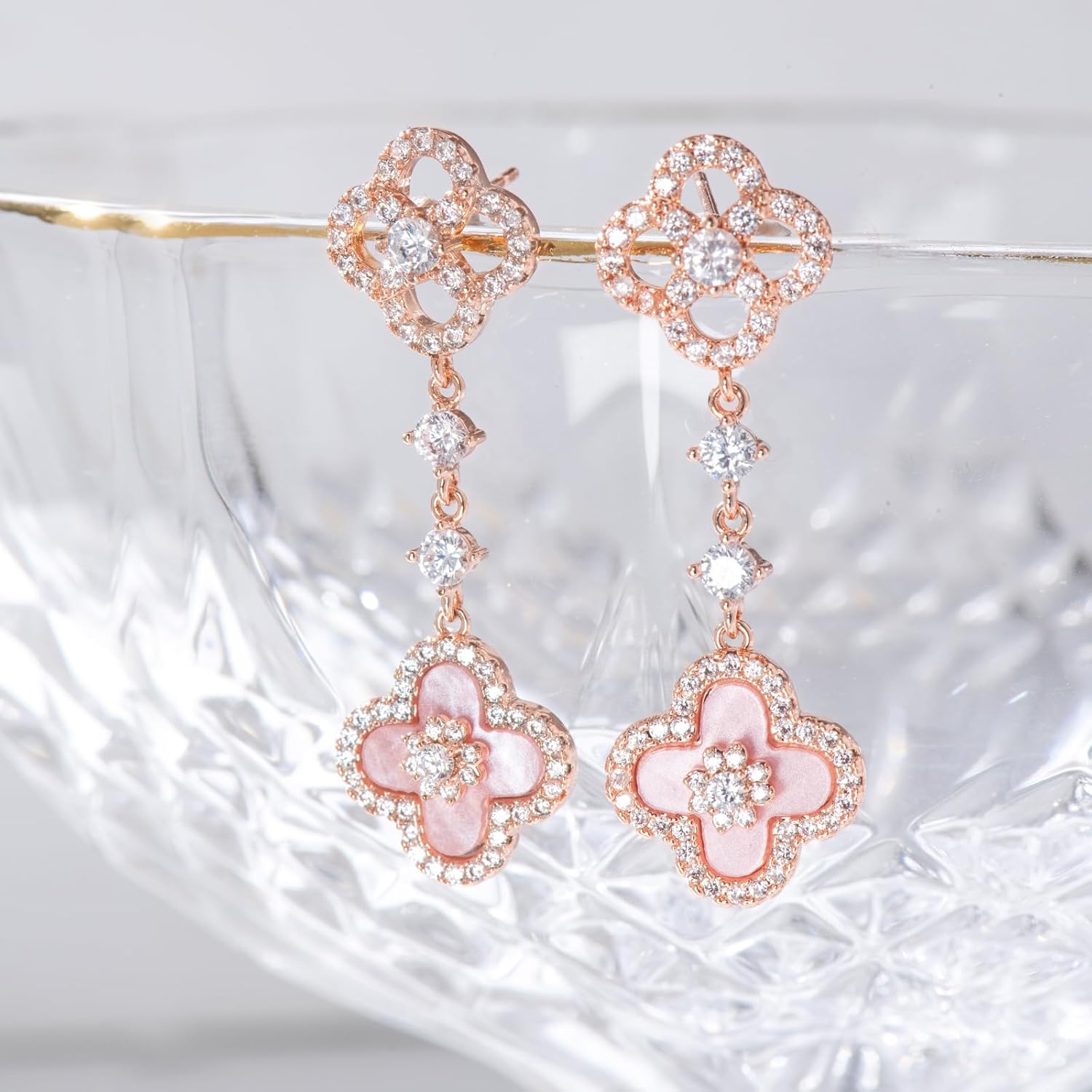 Aura & lrena Clover Earrings for Women, Vintage Pearl Earrings, Bridal Earrings, 18K Gold Plated with Mother of Pearl and AAA Zirconia, 925 Silver Hypoallergenic Posts, Gift for Wedding Anniversary