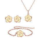 EleQueen Rose Flower Necklace Earrings Bracelet Set 14K Gold Plated Hypoallergenic Jewelry Sets Gift for Women
