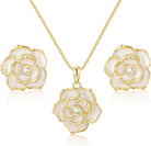 Rose Flower Earring Necklace Set - 14k Gold Plated Hypoallergenic Jewelry Sets For Women, Trendy Cubic Zirconia Floral Earring Pendant Necklace Anniversary Birthday Gift for Her