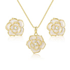 Rose Flower Earring Necklace Set - 14k Gold Plated Hypoallergenic Jewelry Sets For Women, Trendy Cubic Zirconia Floral Earring Pendant Necklace Anniversary Birthday Gift for Her