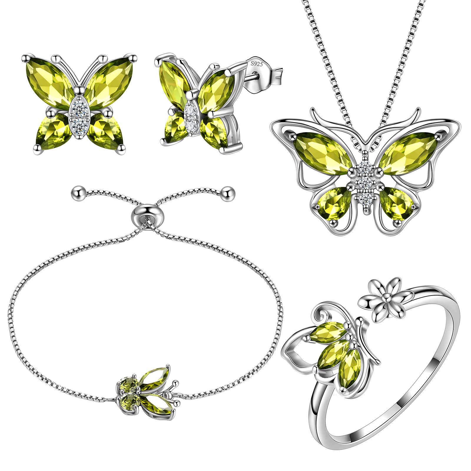 Aurora Tears Butterfly Jewelry,Women 925 Sterling Silver Butterflies Birthstone Pendant Necklace/Earrings/Rings Wedding Gift