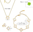 TICVRSS Lucky Clover Sets, 18K Gold Plated Four Leaf Clover Bracelet, Necklace Pendant, Earrings for Women Flower Link Bracelets Set Jewelry Gifts for Women