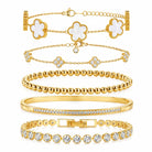18K Gold Plated Clover Bracelet Set for Women - Four Leaf Lucky Clover Stackable Bracelets, Adjustable Beaded Chain Jewelry, Trendy Birthday Gift for Her