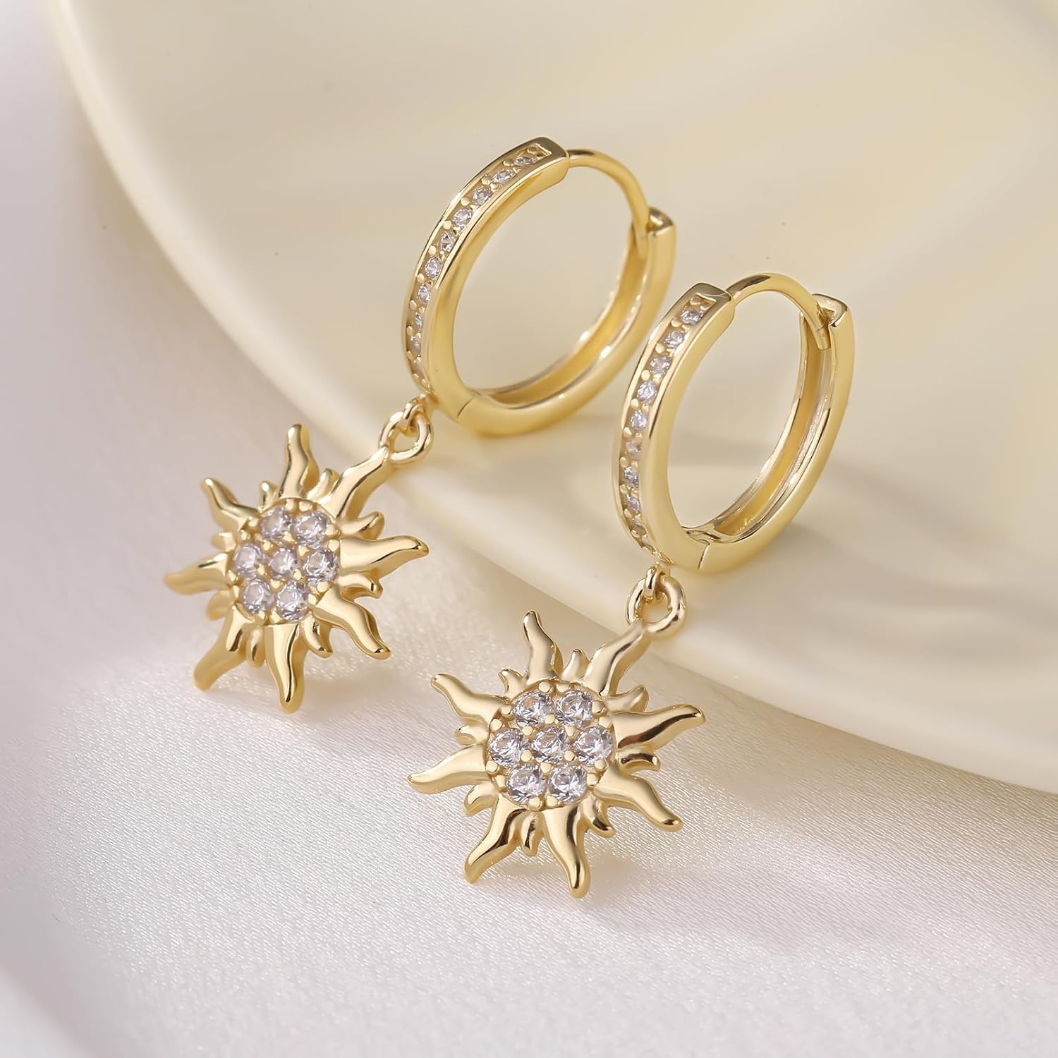 ToHeart Gold Sun Earrings for Women Sun Dangle Earrings Cubic Zirconia Earrings