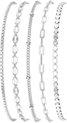 MBW Sterling Silver Bracelets for Women Trendy, Minimalist Simple Dainty S925 Silver Plated Bracelets for Women Stack Waterproof Jewelry Small Thin Bracelet Set for Womens Teen Gift
