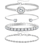 4 Pcs Dainty Gold Silver Bracelets Set for Women 14K Plated Link Cubic Zirconia Paperclip Stake Layering Chain Adjustable Trendy Hand Jewelry