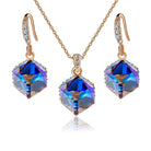 EVEVIC Colorful Cubic Austrian Crystal Pendant Necklace Earrings for Women 14K Gold Plated Hypoallergenic Jewelry Set