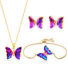 Butterfly Crystal Jewelry Set with Butterfly Necklace Stud Earrings Bolo Bracelet Adjustable Ring for Women Trendy, Iridescent Y2K Dainty Butterfly Jewelry Gifts