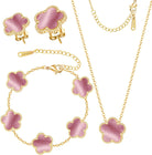 Clover Jewelry Set 3 PC - 18K Gold Plated Stainless Steel Y Necklace Four Leaf Pendant, Clover Link Bracelet Charm, Flower Earrings, Hypoallergenic Non-Tarnish,Simple Luxury Lucky Gifts for Women