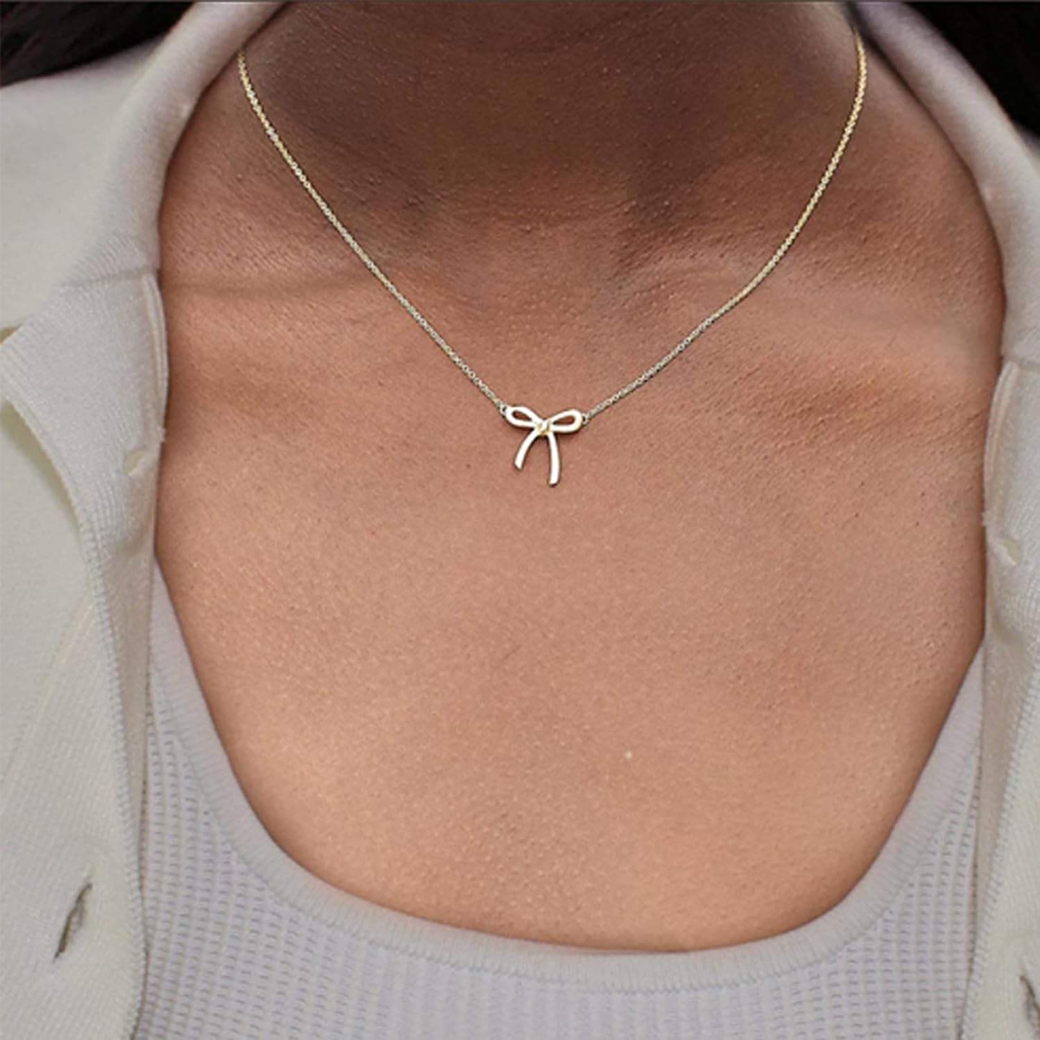 Gold Earrings Necklace for Women Cute Bow Earrings Dainty Bow Necklace Gold Jewelry Set Summer Beach Earring Charm Necklaces Beach Outfits Trendy Jewelry Gifts for Women