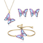 Crysdue Sparkling Cubic Zirconia Butterfly Necklace Stud Earrings Adjustable Slider Bracelet Jewelry Set, Birthday/Valentines/Mothers Day/Christmas Jewellery Gift for Women