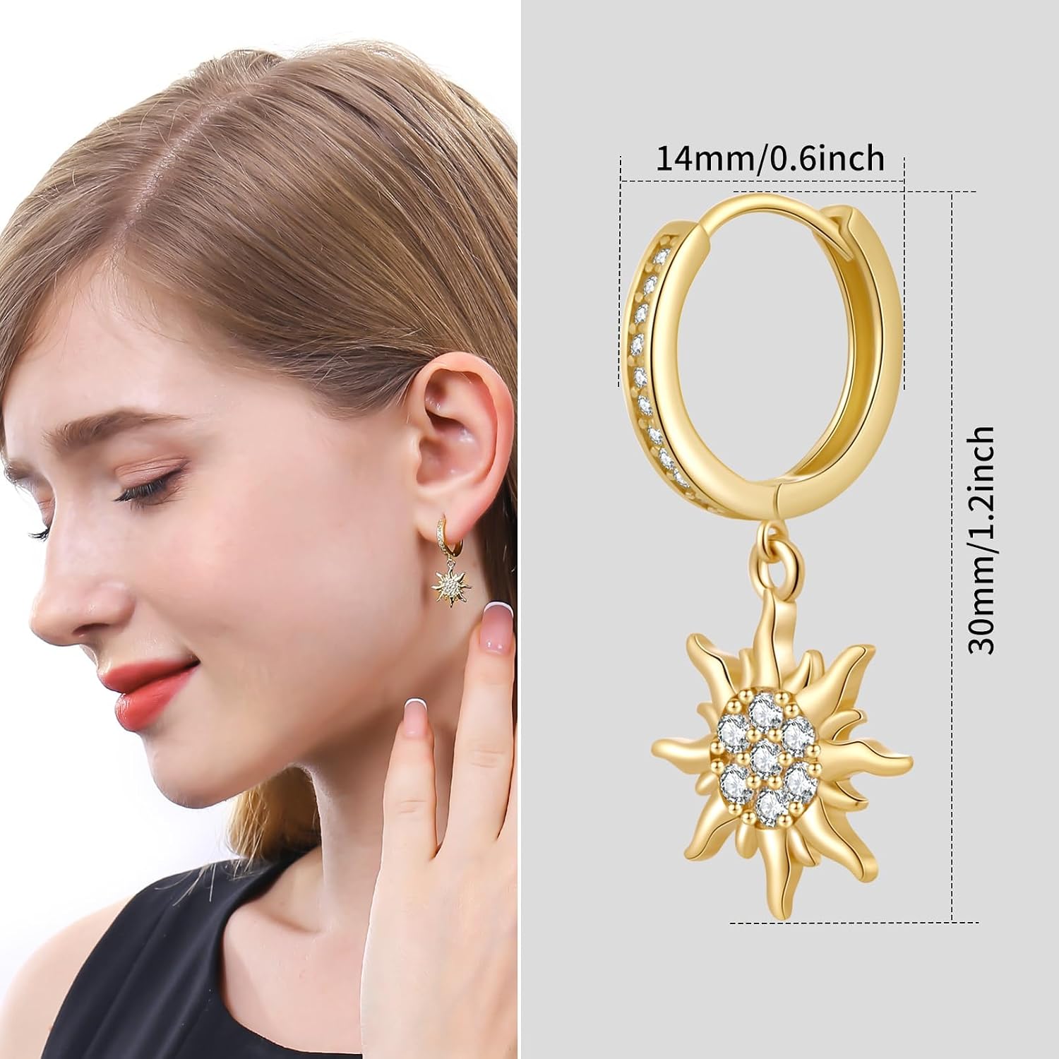 ToHeart Gold Sun Earrings for Women Sun Dangle Earrings Cubic Zirconia Earrings