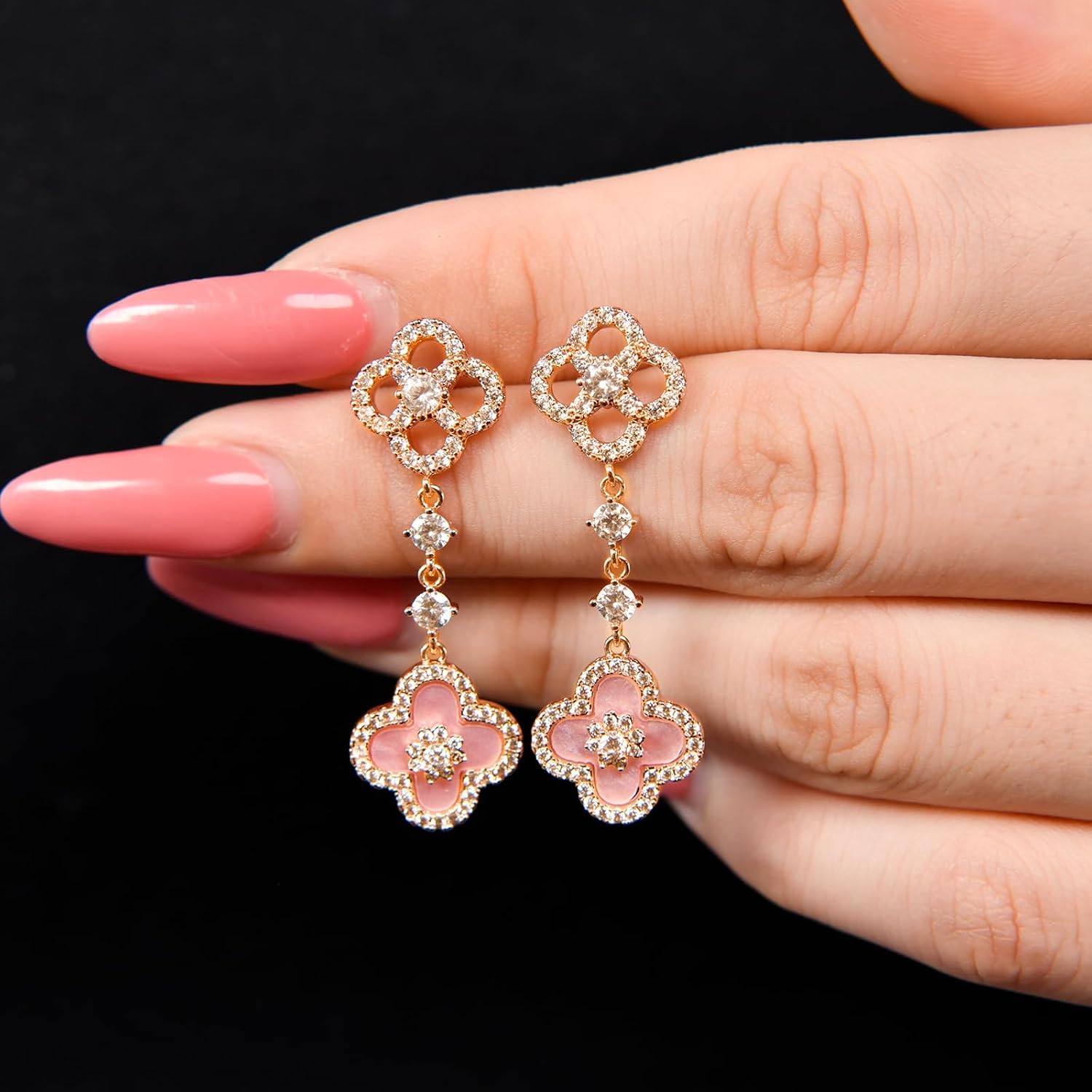 Aura & lrena Clover Earrings for Women, Vintage Pearl Earrings, Bridal Earrings, 18K Gold Plated with Mother of Pearl and AAA Zirconia, 925 Silver Hypoallergenic Posts, Gift for Wedding Anniversary