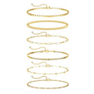 DEARMAY 6PCS Gold&Silver Bracelets Set for Women Dainty, Stackable Sterling Silver Plated Beaded Figaro Herringbone Paperclip Chain Waterproof, Layered Bracelets Set Gifts for Women Mom Her