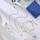 18K Gold Plated Lucky Clover Jewelry Set Black White and Red Four Leaf Clove Bracelet Necklace and Earrings Fashion Birthday Gifts for Women
