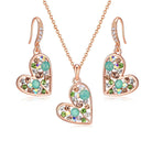 Austrian Crystal Heart Pendant Necklace Earrings Jewelry Sets for Women | Colorful Crystal,14K rose gold plated brass,Cute heart-shaped design,gift box,16+2" adjustable chain,women's jewelry set