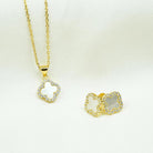 SHINYY Four Leaf Crystal Clover Necklace Earring Set for Women | 18K Gold Plated Cubic Zirconia Bracelet | 4 Leaf Lucky Pendant and Ear Studs | Jewelry Gift for Her