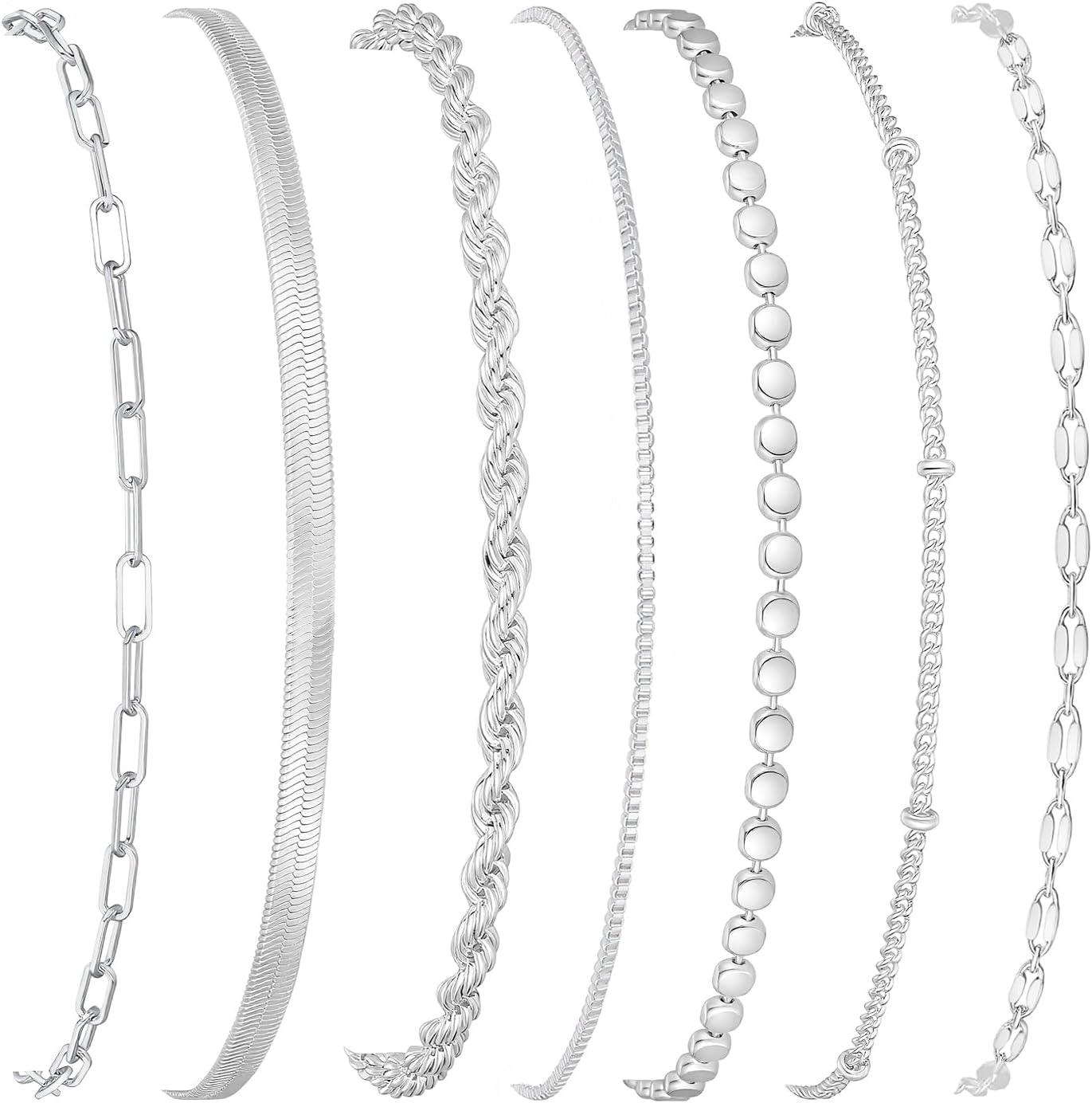 Kyerlyn Silver Bracelets for Women Trendy Waterproof Silver Dainty Bracelet Stack Adjustable Layered Bracelet Set Minimalist Fashion Jewelry