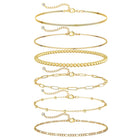 DEARMAY 6PCS Gold&Silver Bracelets Set for Women Dainty, Stackable Sterling Silver Plated Beaded Figaro Herringbone Paperclip Chain Waterproof, Layered Bracelets Set Gifts for Women Mom Her