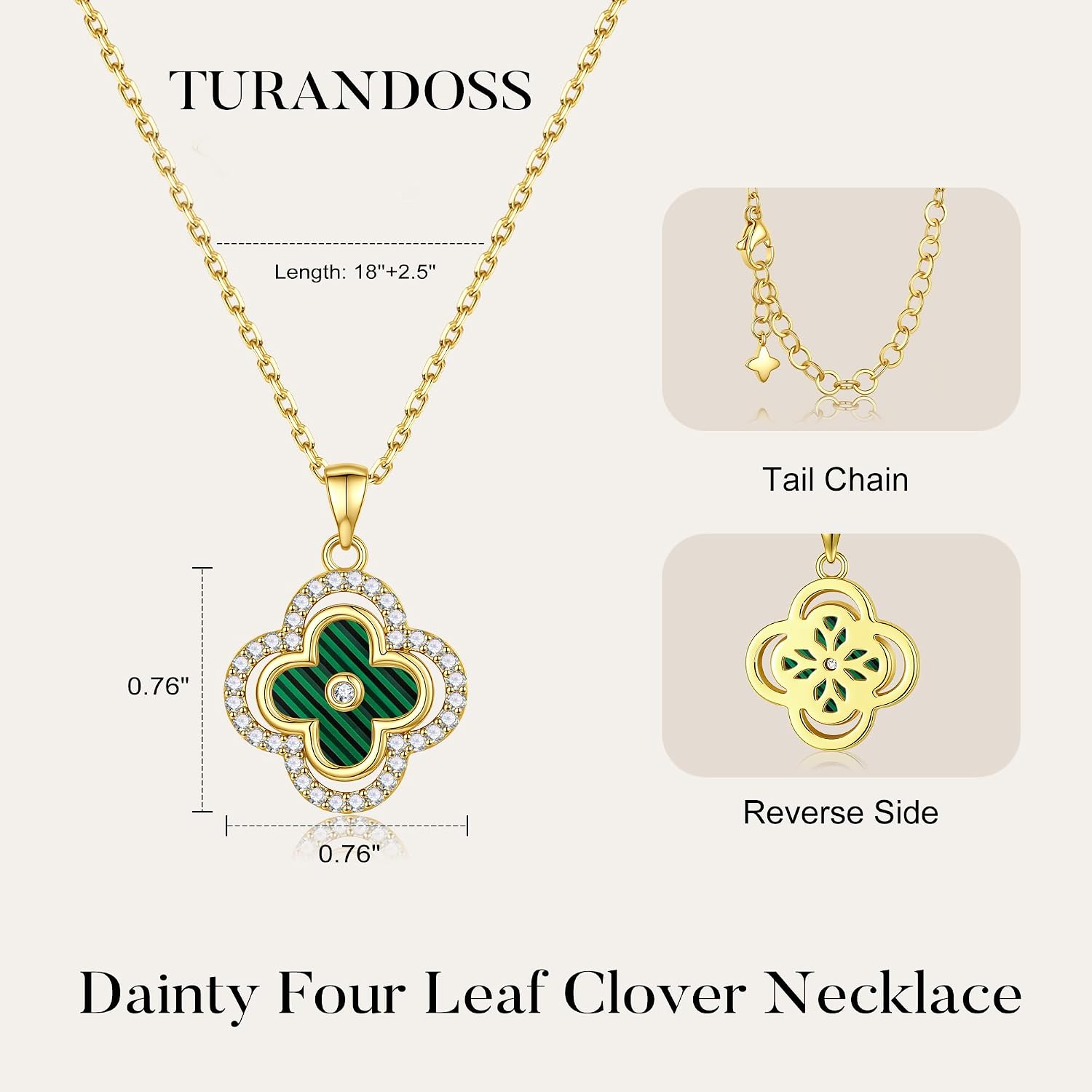 Turandoss Clover Necklaces for Women - Dainty 14K Gold Plated CZ Pendant Necklace Colorful Four Leaf Clover Necklace Lucky Necklaces Gifts