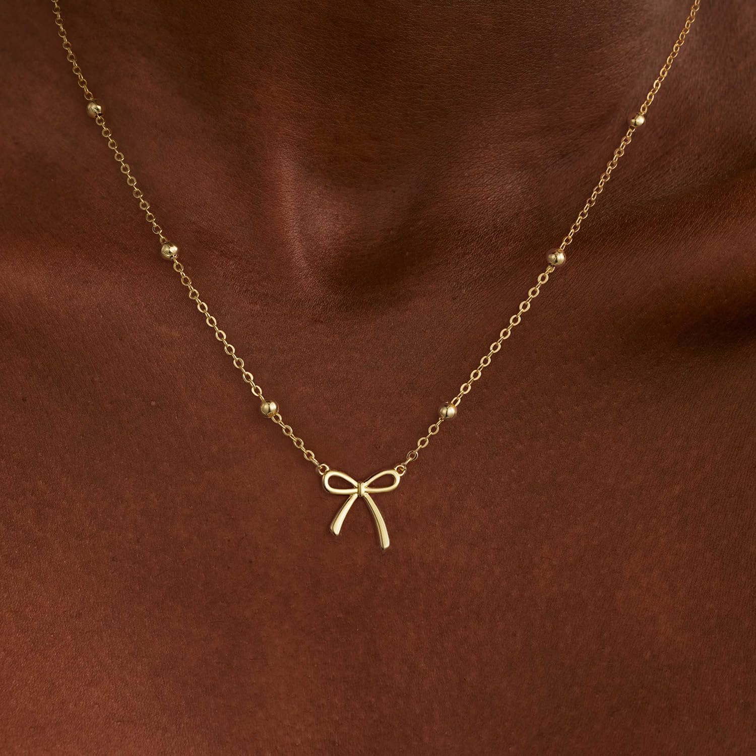 Thaivor Necklace for Women Dainty Bow Necklace 14K Gold Plated Cute Choker Small Pendant Charm Necklaces Teen Gift Trendy Stuff Personalized Jewelry Gifts