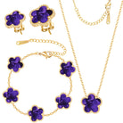 Clover Jewelry Set 3 PC - 18K Gold Plated Stainless Steel Y Necklace Four Leaf Pendant, Clover Link Bracelet Charm, Flower Earrings, Hypoallergenic Non-Tarnish,Simple Luxury Lucky Gifts for Women