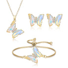 Crysdue Sparkling Cubic Zirconia Butterfly Necklace Stud Earrings Adjustable Slider Bracelet Jewelry Set, Birthday/Valentines/Mothers Day/Christmas Jewellery Gift for Women