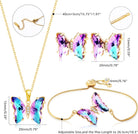 Butterfly Crystal Jewelry Set with Butterfly Necklace Stud Earrings Bolo Bracelet Adjustable Ring for Women Trendy, Iridescent Y2K Dainty Butterfly Jewelry Gifts
