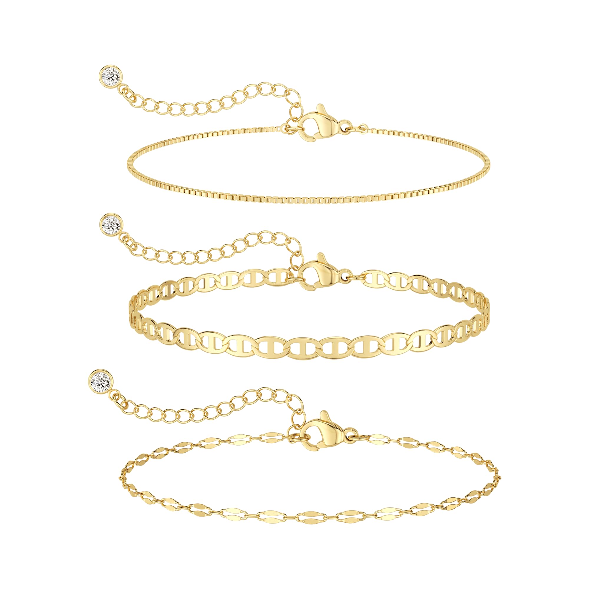 MBW Sterling Silver Bracelets for Women Trendy, Minimalist Simple Dainty S925 Silver Plated Bracelets for Women Stack Waterproof Jewelry Small Thin Bracelet Set for Womens Teen Gift