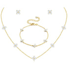 ORAZIO Dainty Silver Gold Jewelry Set for Women Trendy 14K Gold Plated CZ Flowers Pendant Choker Necklaces for Women Stud Earrings Link Bracelets Stack Jewelry Gifts for Wedding Prom Brides