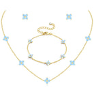 ORAZIO Dainty Silver Gold Jewelry Set for Women Trendy 14K Gold Plated CZ Flowers Pendant Choker Necklaces for Women Stud Earrings Link Bracelets Stack Jewelry Gifts for Wedding Prom Brides
