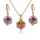 EVEVIC Colorful Cubic Austrian Crystal Pendant Necklace Earrings for Women 14K Gold Plated Hypoallergenic Jewelry Set