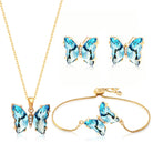 Butterfly Crystal Jewelry Set with Butterfly Necklace Stud Earrings Bolo Bracelet Adjustable Ring for Women Trendy, Iridescent Y2K Dainty Butterfly Jewelry Gifts