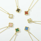 Turandoss Clover Necklaces for Women - Dainty 14K Gold Plated CZ Pendant Necklace Colorful Four Leaf Clover Necklace Lucky Necklaces Gifts