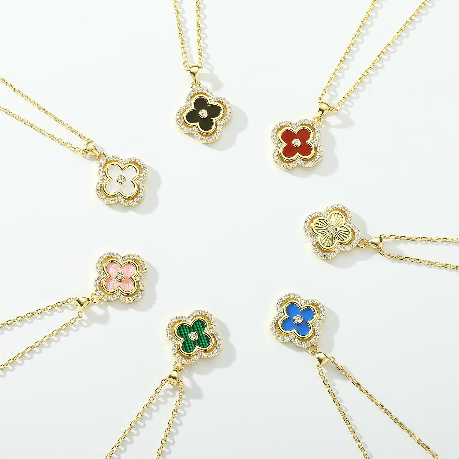 Turandoss Clover Necklaces for Women - Dainty 14K Gold Plated CZ Pendant Necklace Colorful Four Leaf Clover Necklace Lucky Necklaces Gifts