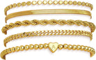 doubgood Gold Bracelets for Women Stackable, 14K Gold Plated Waterproof Bracelet Set, Dainty Adjustable Gold Bracelet Stack with Heart Initial Charm Layered Chain Jewelry Gifts for Women