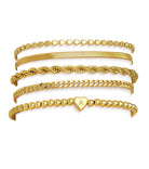 doubgood Gold Bracelets for Women Stackable, 14K Gold Plated Waterproof Bracelet Set, Dainty Adjustable Gold Bracelet Stack with Heart Initial Charm Layered Chain Jewelry Gifts for Women
