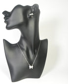 Silver Bow Earrings and Necklace Set for Women Elegant White Gold CZ Necklace & Stud Earrings Set with Clear Resin Drip, Dainty Matching Lovely Jewelry Gift for Her Mother (Birthday, Anniversary, Graduation, Christmas)