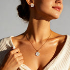EVEVIC Dainty Flower Pendant Necklace Earrings for Women 14K Gold Plated Hypoallergenic Jewelry Sets