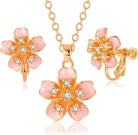 Austrian Crystal Enamel Flower Earrings and Necklace Jewelry Sets for Women | 14K gold plated brass,cute flower-shaped design,gift box,16+2" adjustable chain,women's jewelry set