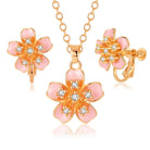 Austrian Crystal Enamel Flower Earrings and Necklace Jewelry Sets for Women | 14K gold plated brass,cute flower-shaped design,gift box,16+2" adjustable chain,women's jewelry set