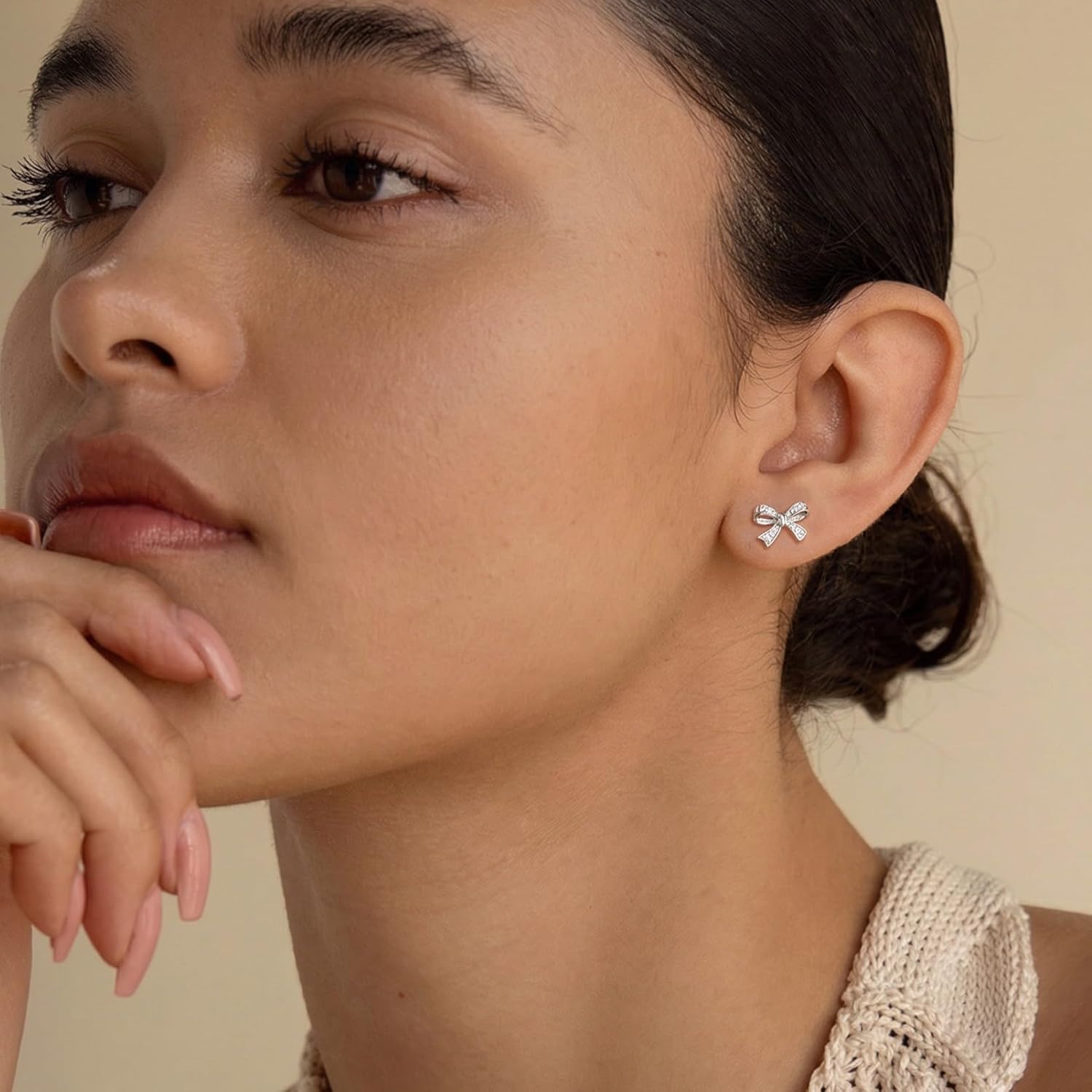 SLUYNZ Solid 925 Sterling Silver Tiny Bow Earrings Stud for Women Teens CZ Bowknot Stud Earrings