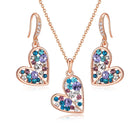 Austrian Crystal Heart Pendant Necklace Earrings Jewelry Sets for Women | Colorful Crystal,14K rose gold plated brass,Cute heart-shaped design,gift box,16+2" adjustable chain,women's jewelry set