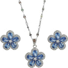 Delicate Zircon Flower Necklace Earrings Jewelry Set - 18K Gold Plated Stainless Steel Lip Chain Choker S925 Silver Needles Stud Earrings for Women, Luxury Accessories Gifts, Packed with Box